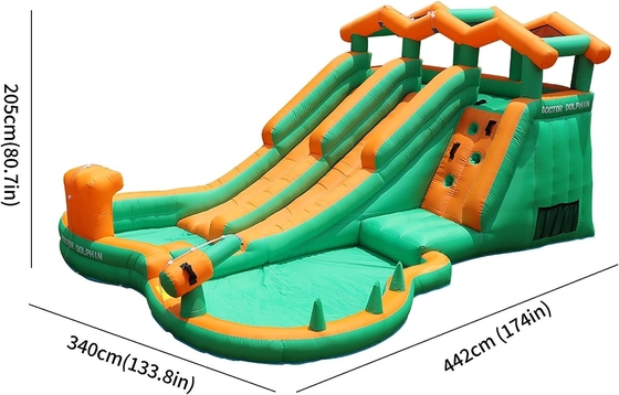 0.55mm PVC Water Slide Inflatable untuk Anak-anak Bounce House Blow Up Water Park dengan 2 Slide