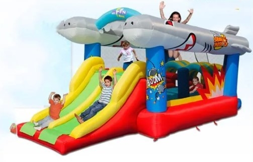 0.55mm PVC Inflatable Bouncer Castle Flying Fish Double Slide Bounce Rumah Sewa