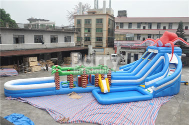 Jungle Inflatable Hurricane Backyard Inflatable Water Slide Theme Park Water Slide Dengan Rintangan Tiup