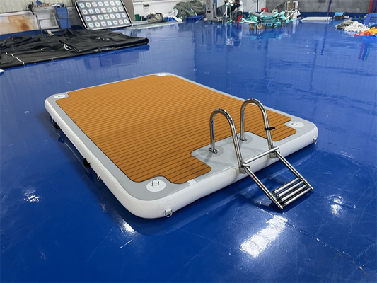Drop Stitch PVC EVA Floating Dock Inflatable Dengan Tangga Baja Untuk Danau Sungai Samudra Dan Laut