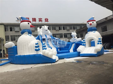 Luar Ruangan Yang Luar Biasa Beruang Taman Air Tiup Dengan Slide Biru Dan Putih