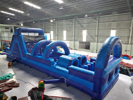 Komersial Biru Modern Bounce House Inflatable rintangan Course Dengan Slide Untuk Dewasa Anak-anak