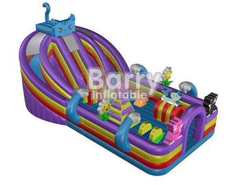 Custom Made Blue Cat Inflatable Balita Playground / Peralatan Playground Anak Dengan Rumah Bouncing Colorful