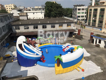 Taman Air Kustom PVC Aquapark Inflatable Dengan Kolam Renang Dan Slide Untuk Anak-Anak