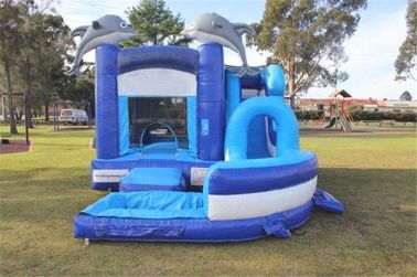 Anak-anak Komersial Air Tiup Basah Kering Combo Bouncer Castle Dengan Kolam Renang Dengan Pencetakan Logo