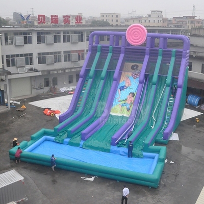 0.55mm PVC Disesuaikan 4 Jalur Seluncuran Air Tiup Dengan Kolam Renang Untuk Dewasa Atau Anak-Anak