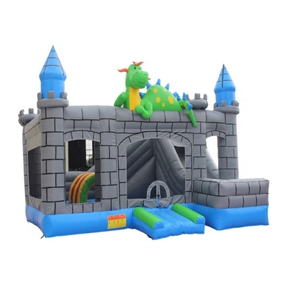 0.55mm PVC Dragon Kartun Inflatable Jump House Warna Biru Abu-abu Hijau